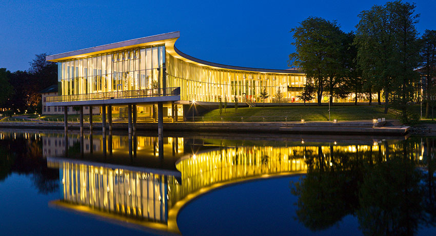 Halmstad City Library in evening light
