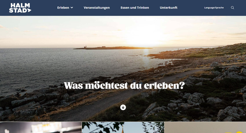 Printscreen på destinationhalmstad.se:s tyska startsida