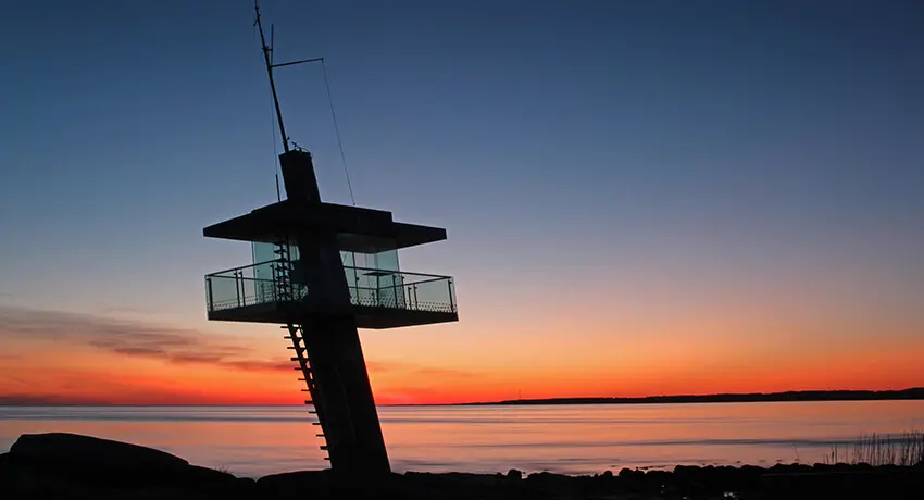 The lifeguard tower in Tylösand in Halmstad at sunset