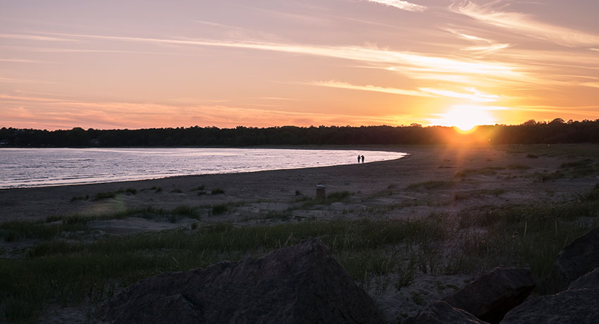 Västra stranden beach in Halmstad at sunset