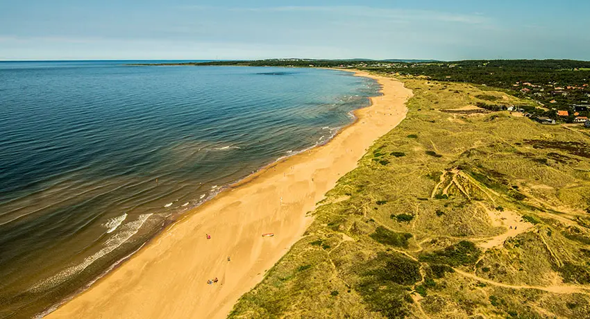 Aerial view of the beach in Tylösand in Halmstad