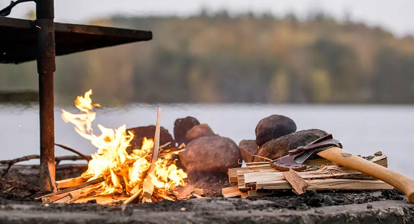 Fire with view of lake